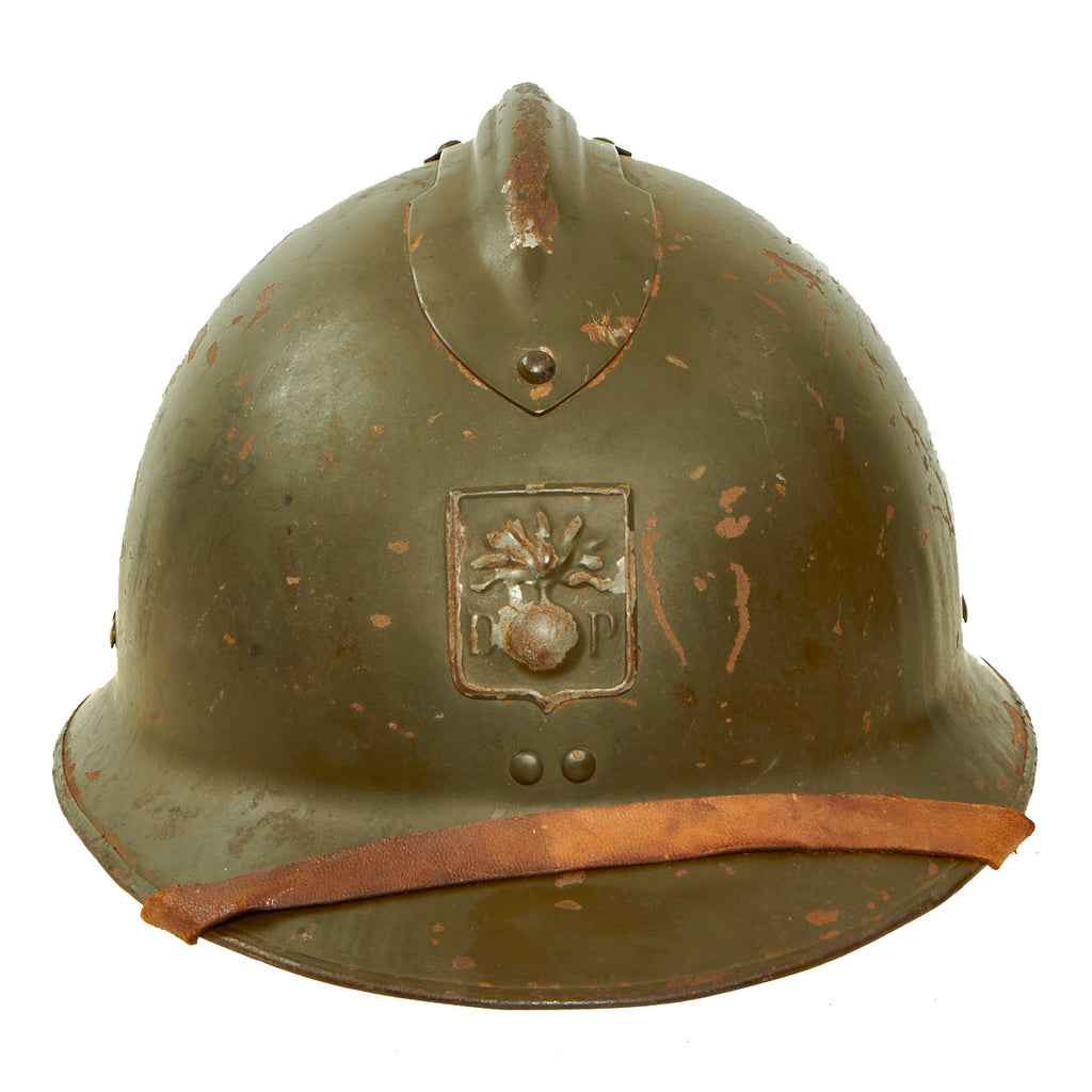 Original WWII French Model 1926 Adrian Défense Passive Civil Defense Helmet with Liner & Chinstrap - Olive Green Original Items