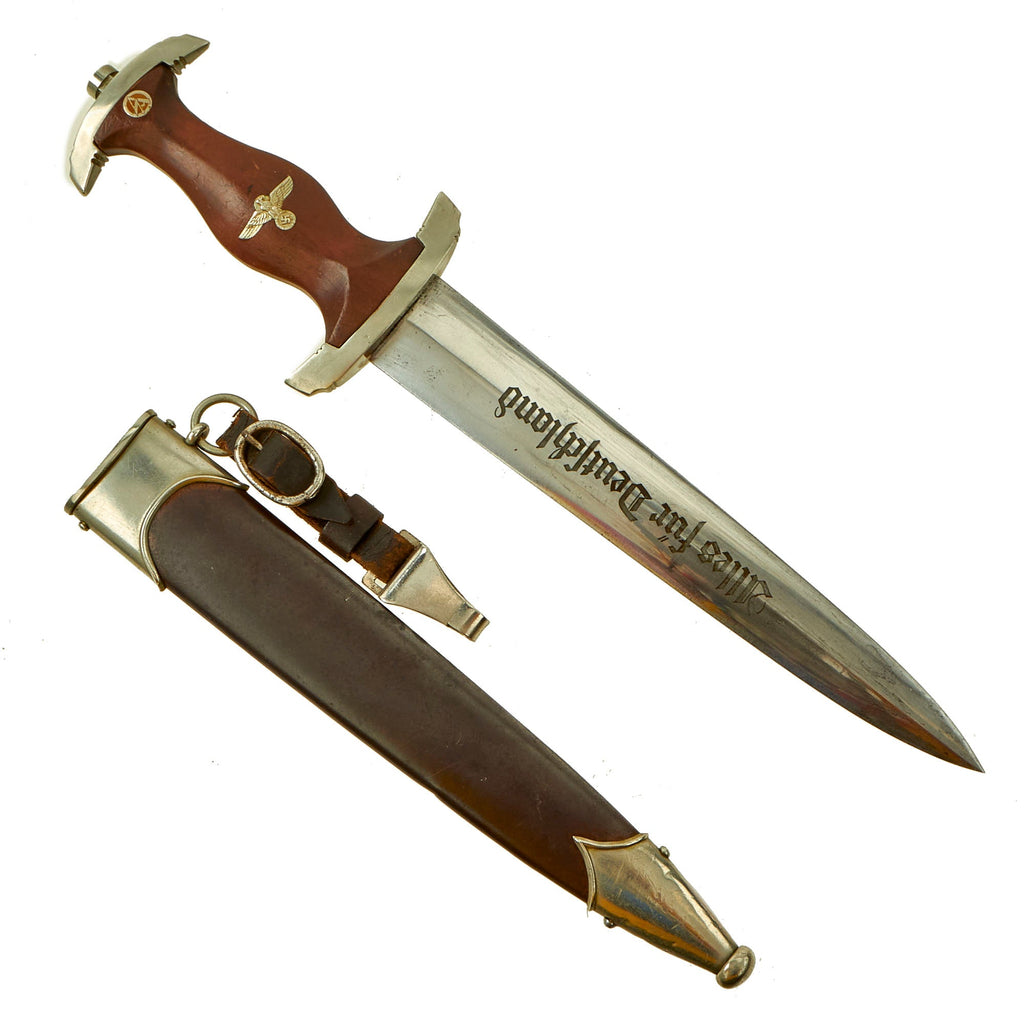 Original German WWII Ground Röhm Signature SA Dagger Paul F. Dick of Esslingen with Scabbard & Hanger Clip Original Items