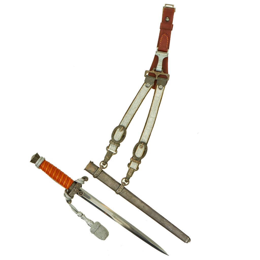 Original Excellent German WWII Army Heer Dagger by F. W. Höller with Hanger, "Teardrop" Hanger & Portepee Original Items