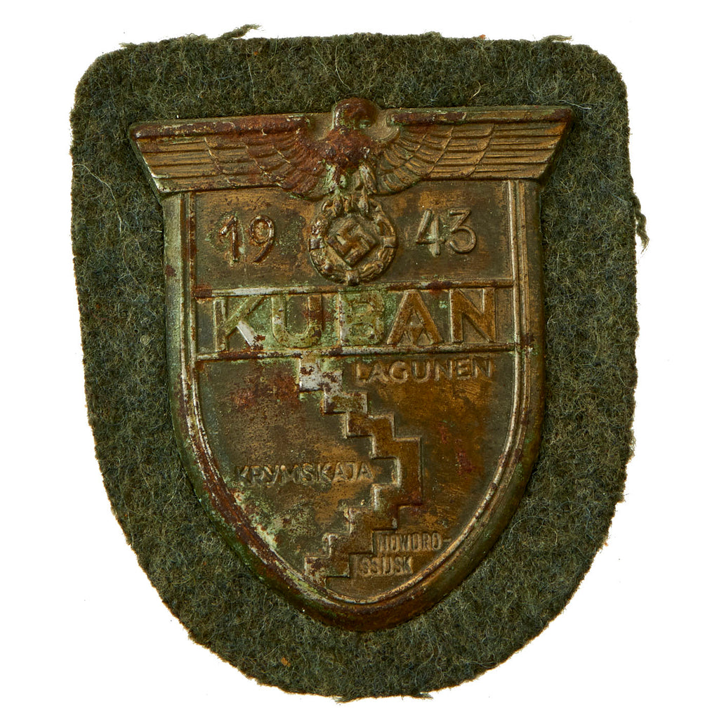 Original German WWII Unissued Heer Kuban Bridgehead Shield Decoration with Fabric & Paper Backing - Ärmelschild Kuban Original Items