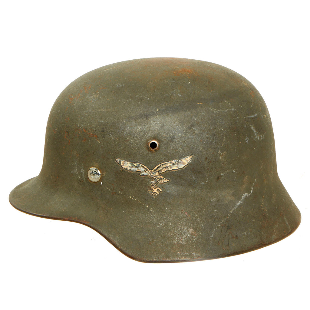 Original German WWII M35 Single Decal Luftwaffe Helmet with Partial Liner & Chinstrap - stamped SE64 Original Items
