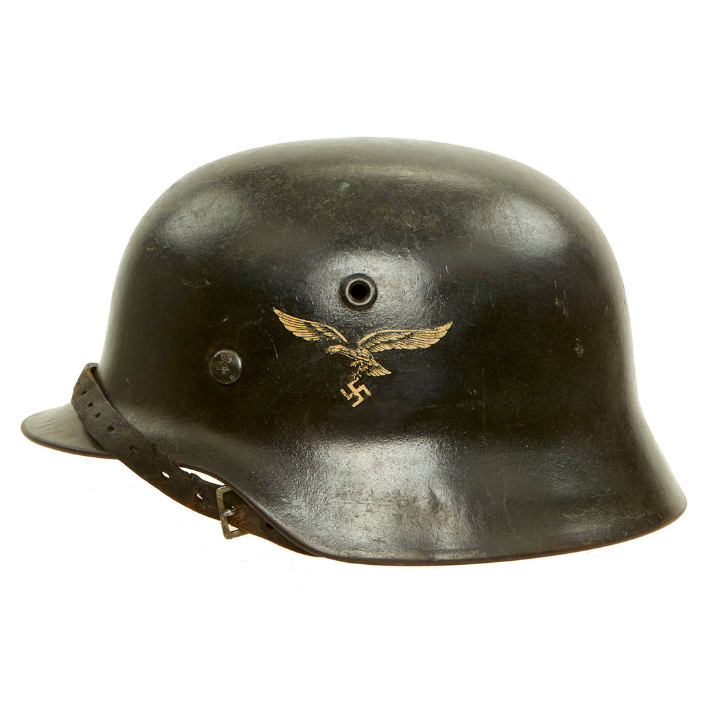 Original German WWII Luftwaffe M40 Single Decal Helmet with 56cm Liner & Chinstrap - ET64 Original Items