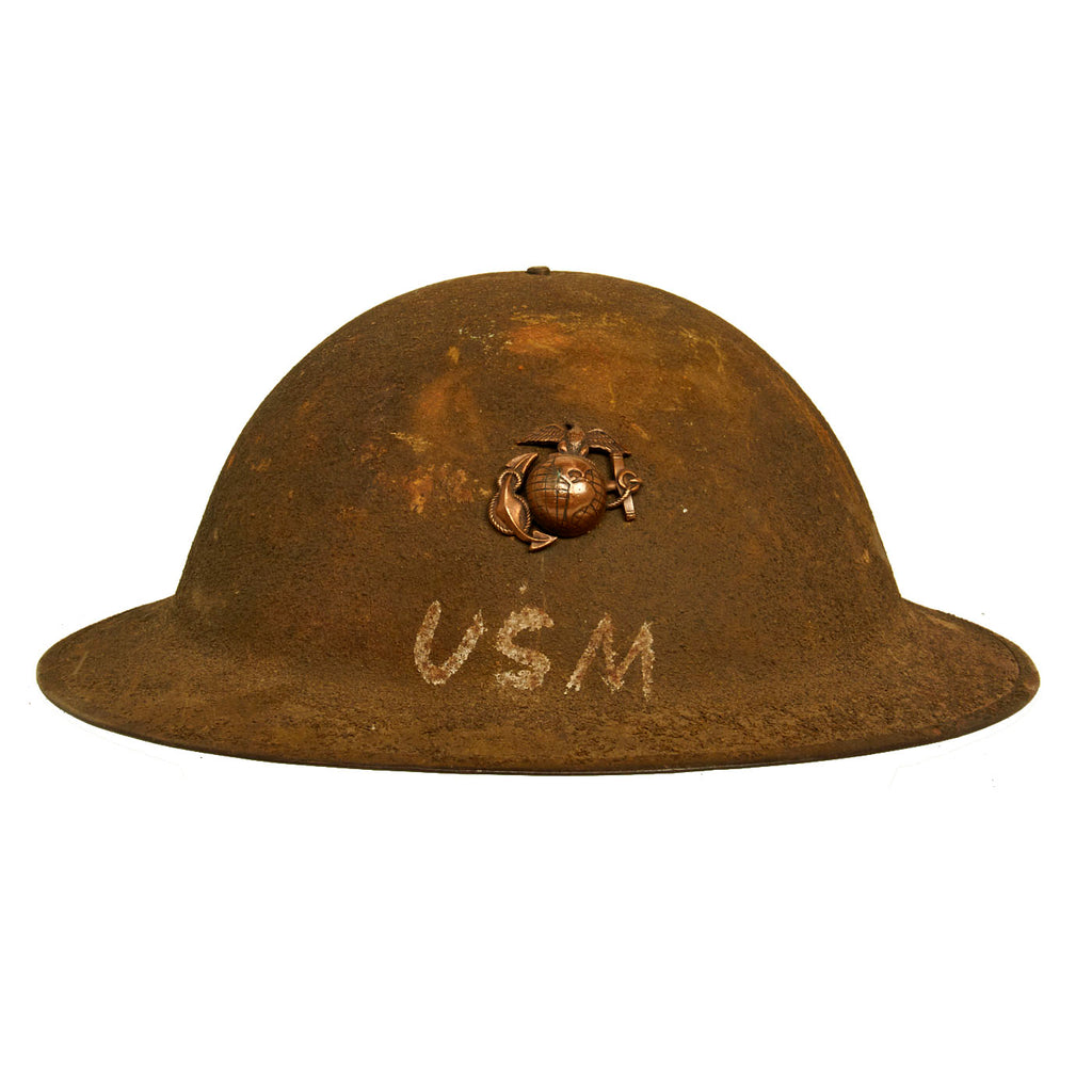 Original U.S. WWI USMC M1917 Doughboy Helmet With Size 7 Liner - M1918 EGA Attached Original Items