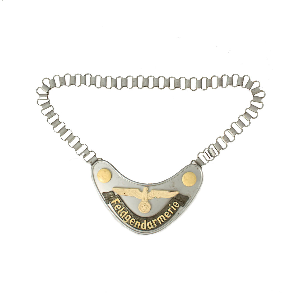 Original German WWII Feldgendarmerie Police Gorget with Phosphorescent Paint and Neck Chain Original Items