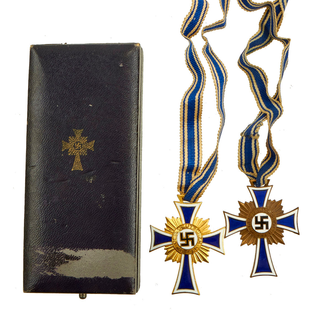 Original German WWII Cased Mother’s Cross Set By Glaser & Sohn - (1) Gold (1) Bronze - Cross of Honor of the German Mother Original Items