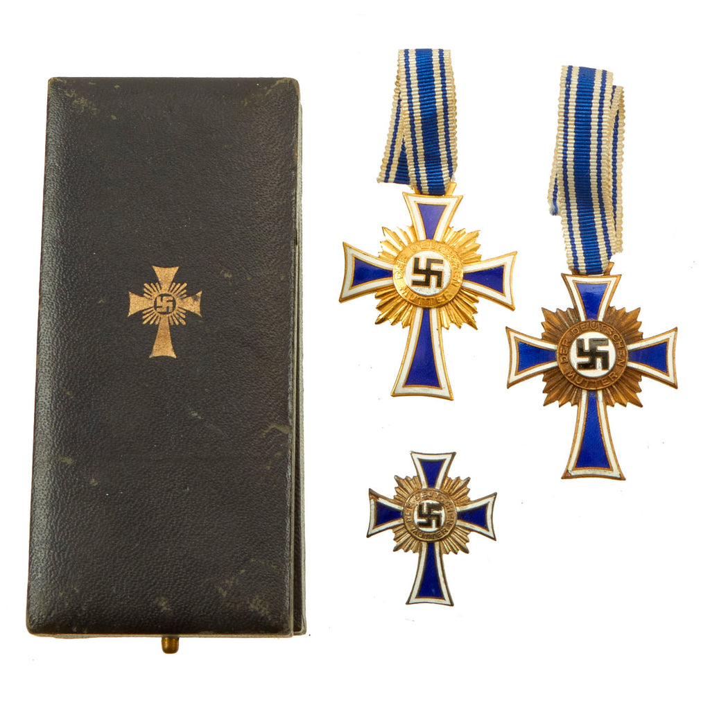 Original German WWII Cased Mother’s Cross Set By C.E. Juncker - (2) Gold (1) Silver Original Items