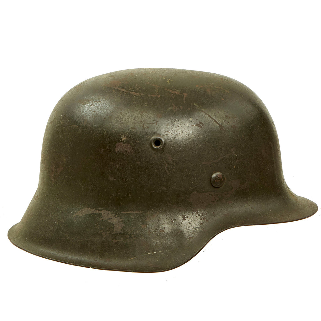 Original German WWII M42 Single Decal Army Heer Helmet with Torn 58cm Liner & Chinstrap - stamped ckl66 Original Items