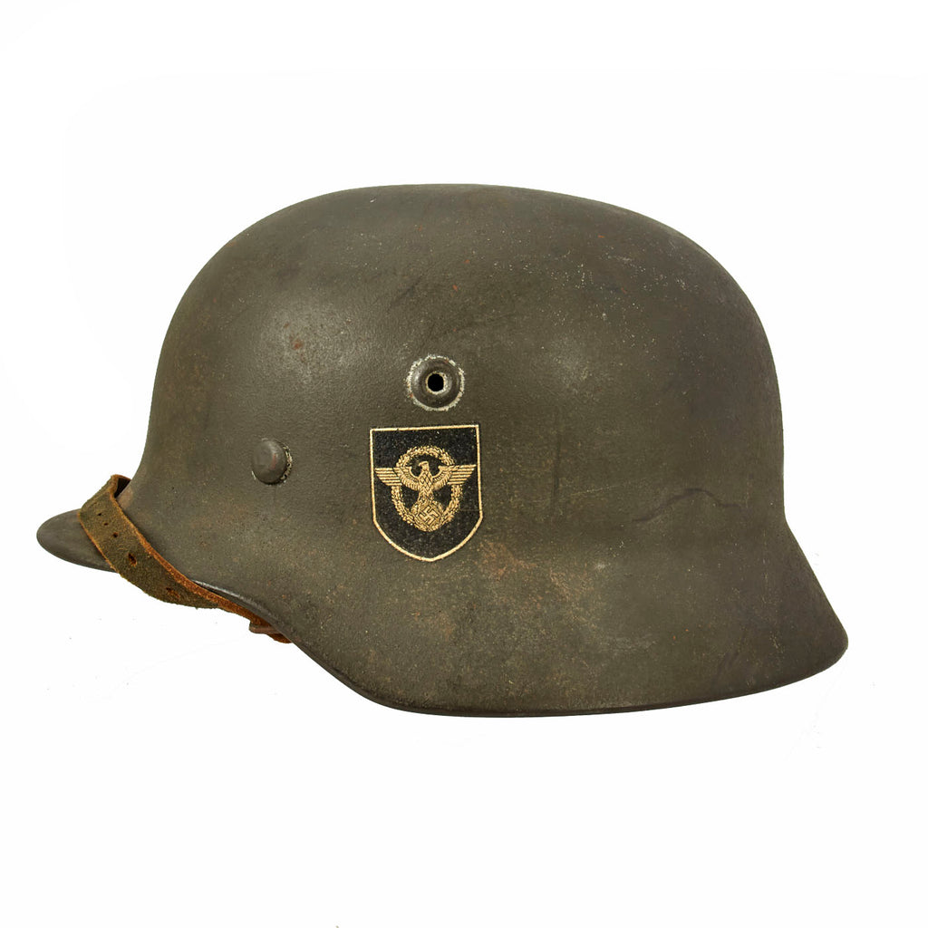 Original German WWII Double Decal NSDAP Civic Police M40 Steel Combat Helmet - marked Q64 Original Items