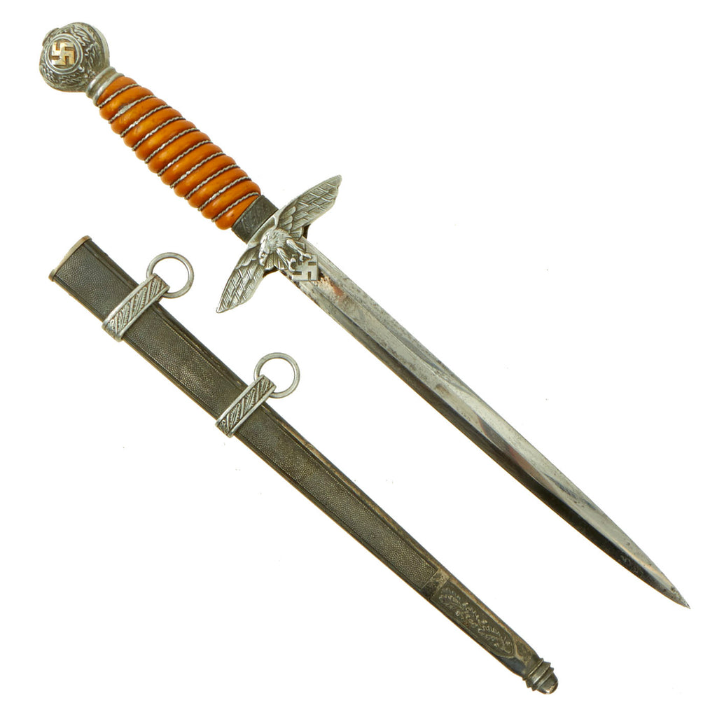 Original WWII German Early 2nd Model Luftwaffe Dagger by SMF with Nickel-Plated Blade Original Items