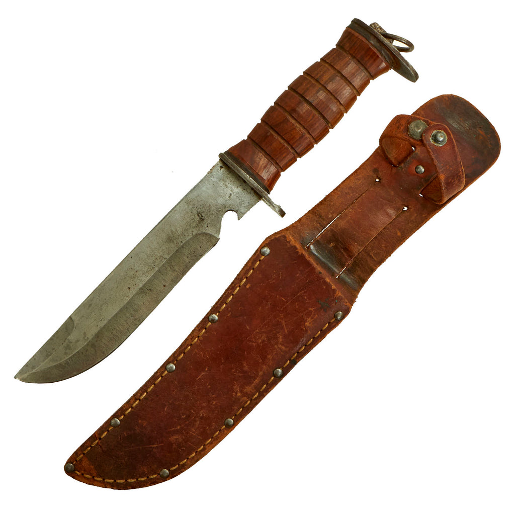 Original WWII Large EG Waterman EGW Wood Grip Fighting Knife with Scabbard Original Items