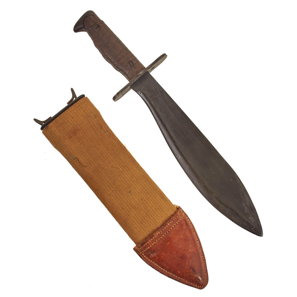 Original U.S. WWI Unissued Model 1917 Bolo Knife by Plumb Philadelphia with Canvas Scabbard by A-K-Co. - dated 1918 Original Items