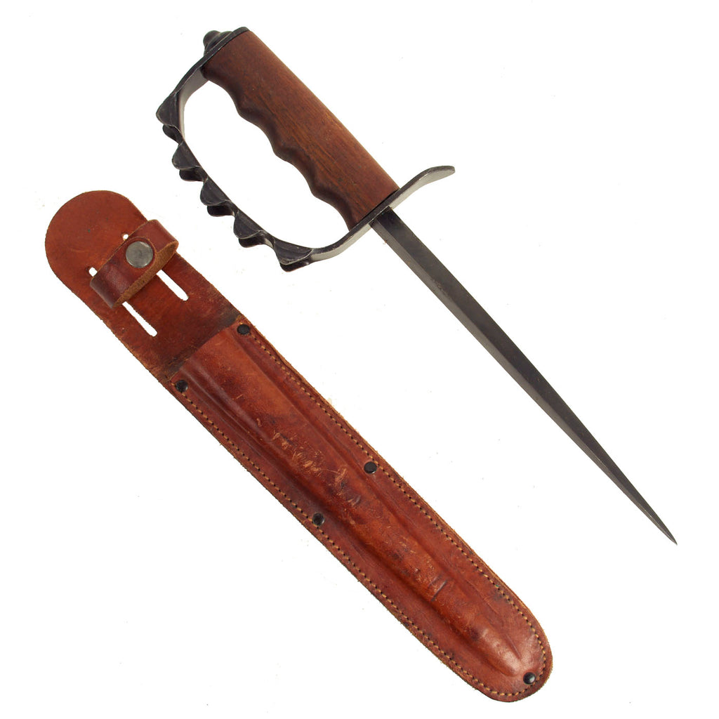 Original U.S. WWI M1917 Trench Knife by American Cutlery Company with WWII Leather Scabbard Original Items