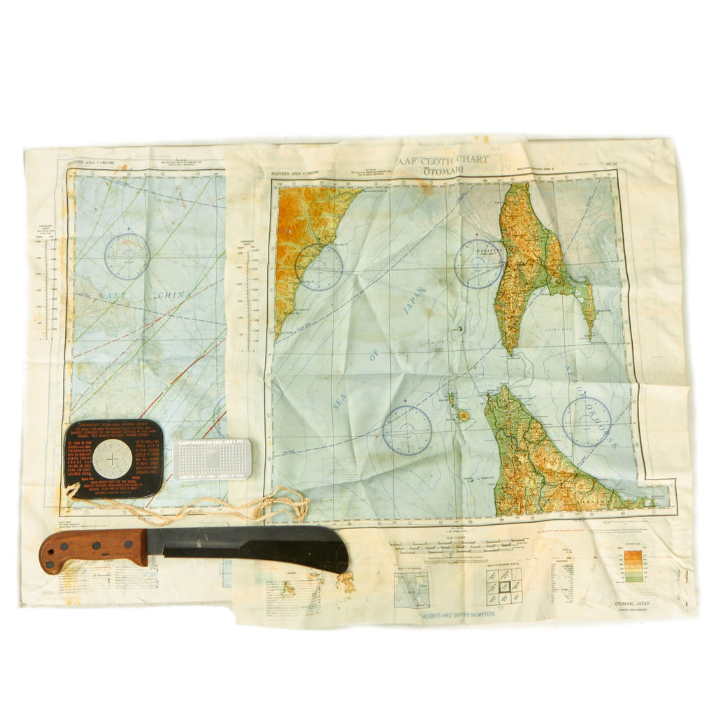 Original U.S. WWII Era Case XX Pilot Survival Machete Grouping With Silk “Escape & Evasion” Maps - 4 Items Original Items