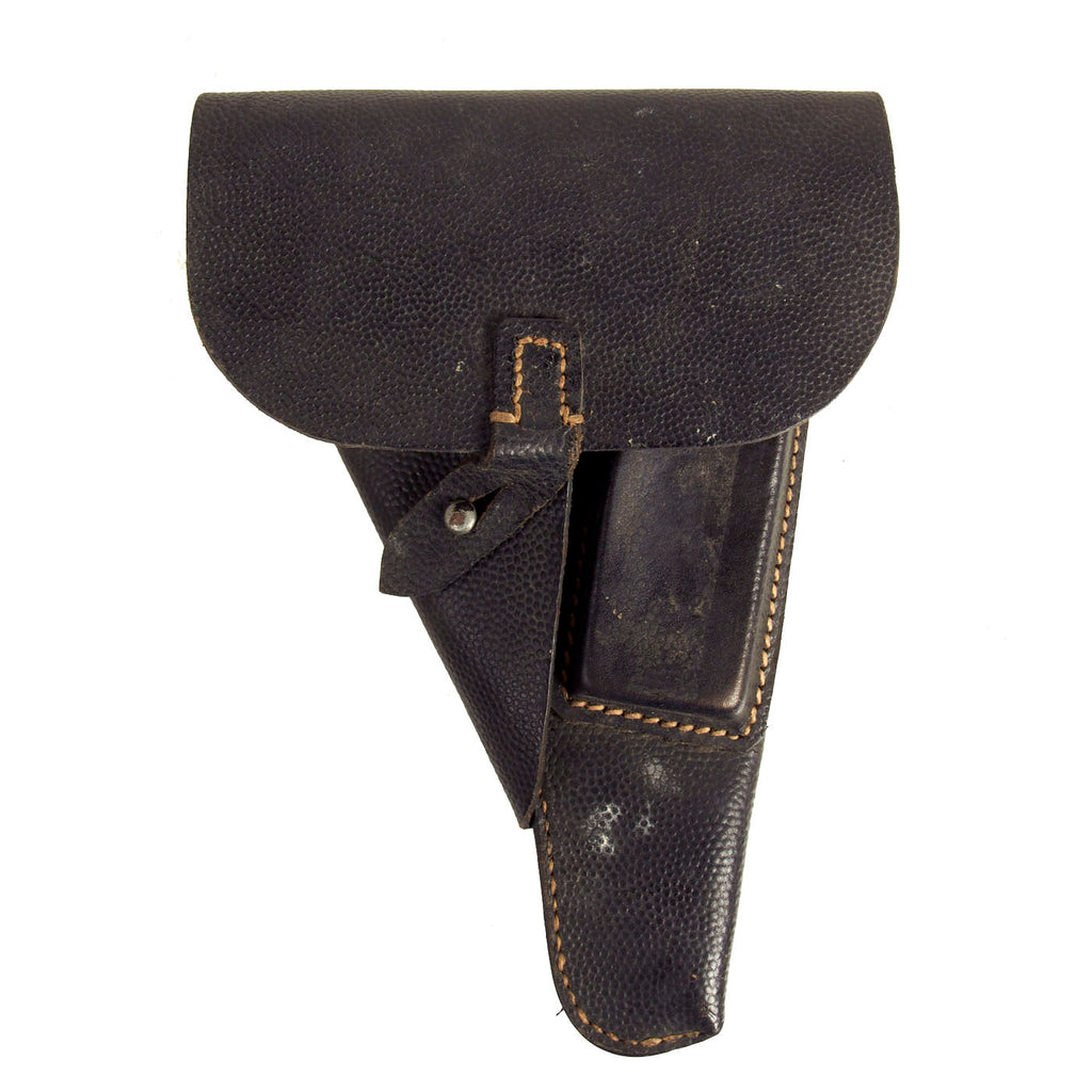 Original German WWII Walther P38 Black Pebble Grain Softshell Holster by Moll Lederwarenfabrik Original Items
