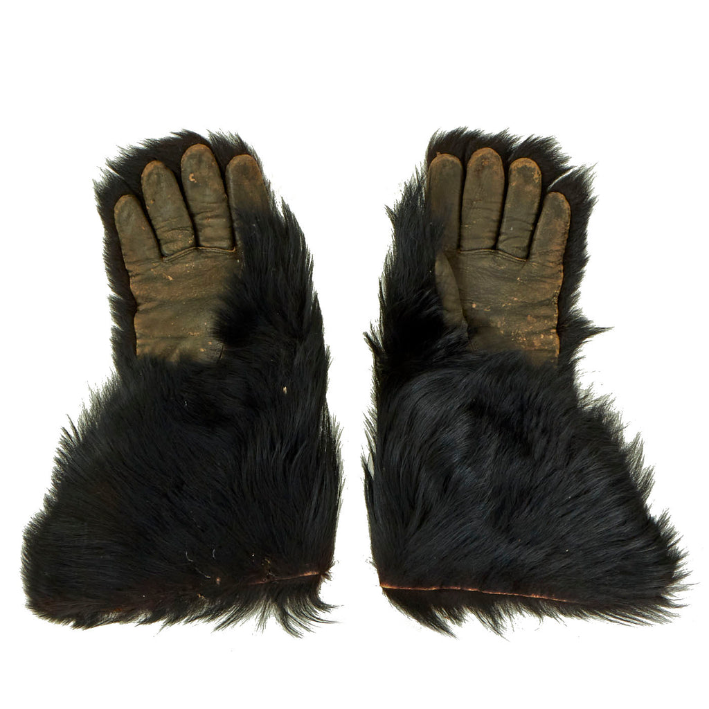 Original U.S. American Expeditionary Force Siberia Black Bear Fur Gauntlet Leather Gloves - Size 10 Original Items