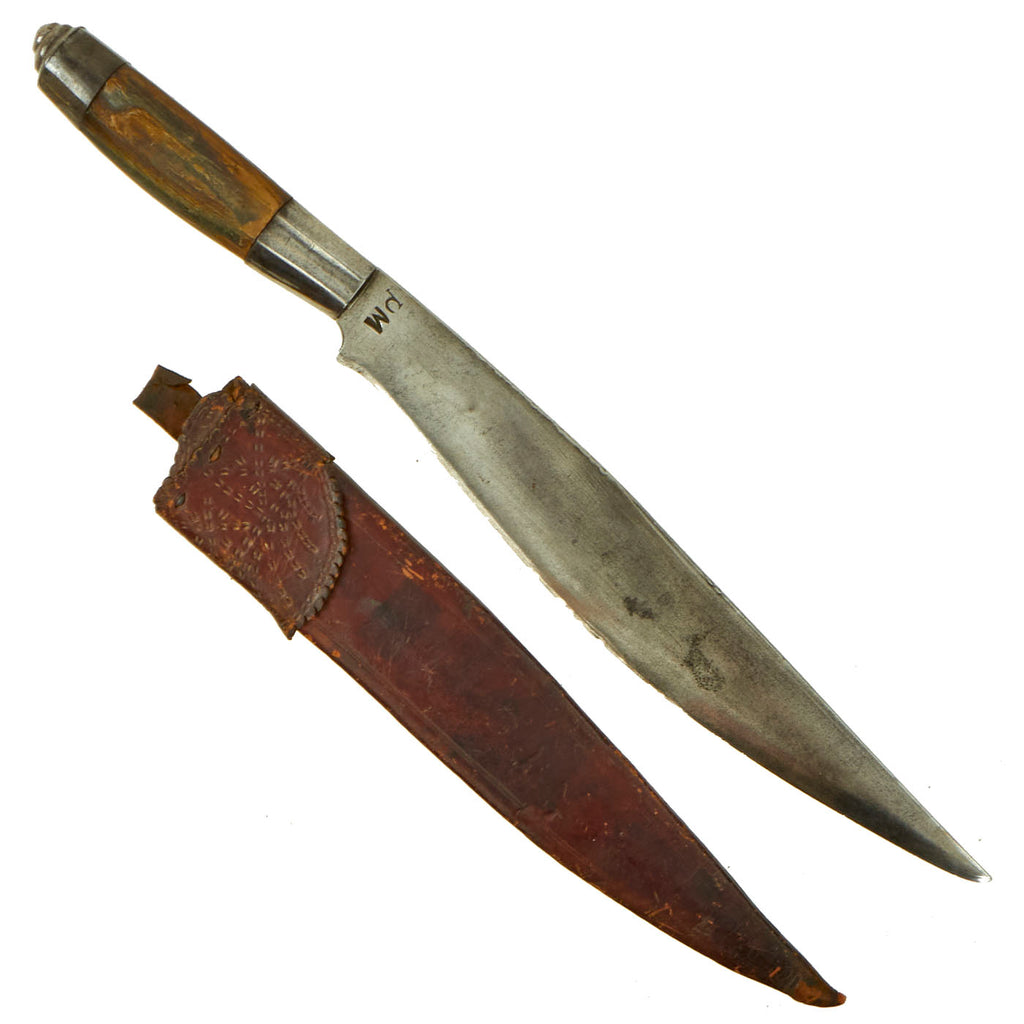 Original Philippines 19th Century Southern Filipino Nobility Barong Short Sword with Kamagong Handle and Leather Scabbard Original Items