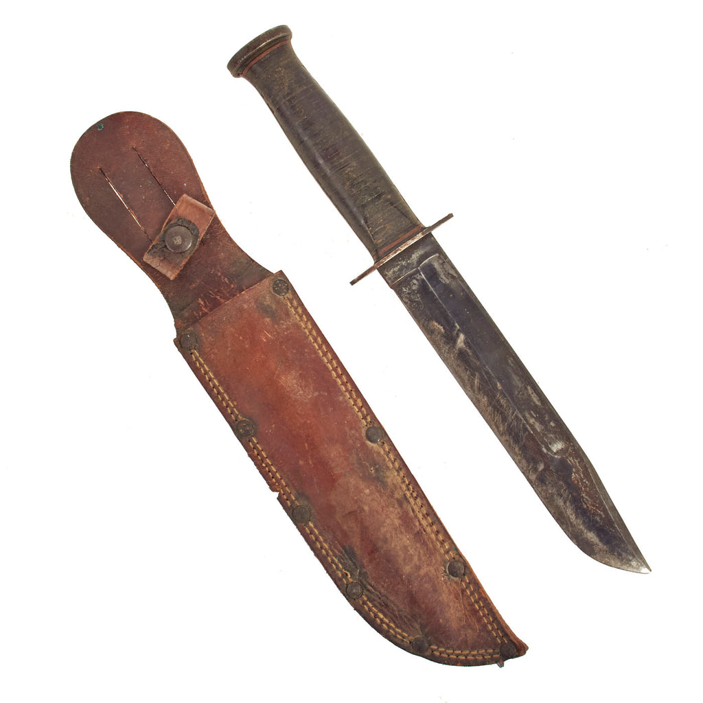 Original U.S. WWII Western G-46-8 "KA-BAR" Style Fighting Knife with Leather Scabbard Original Items
