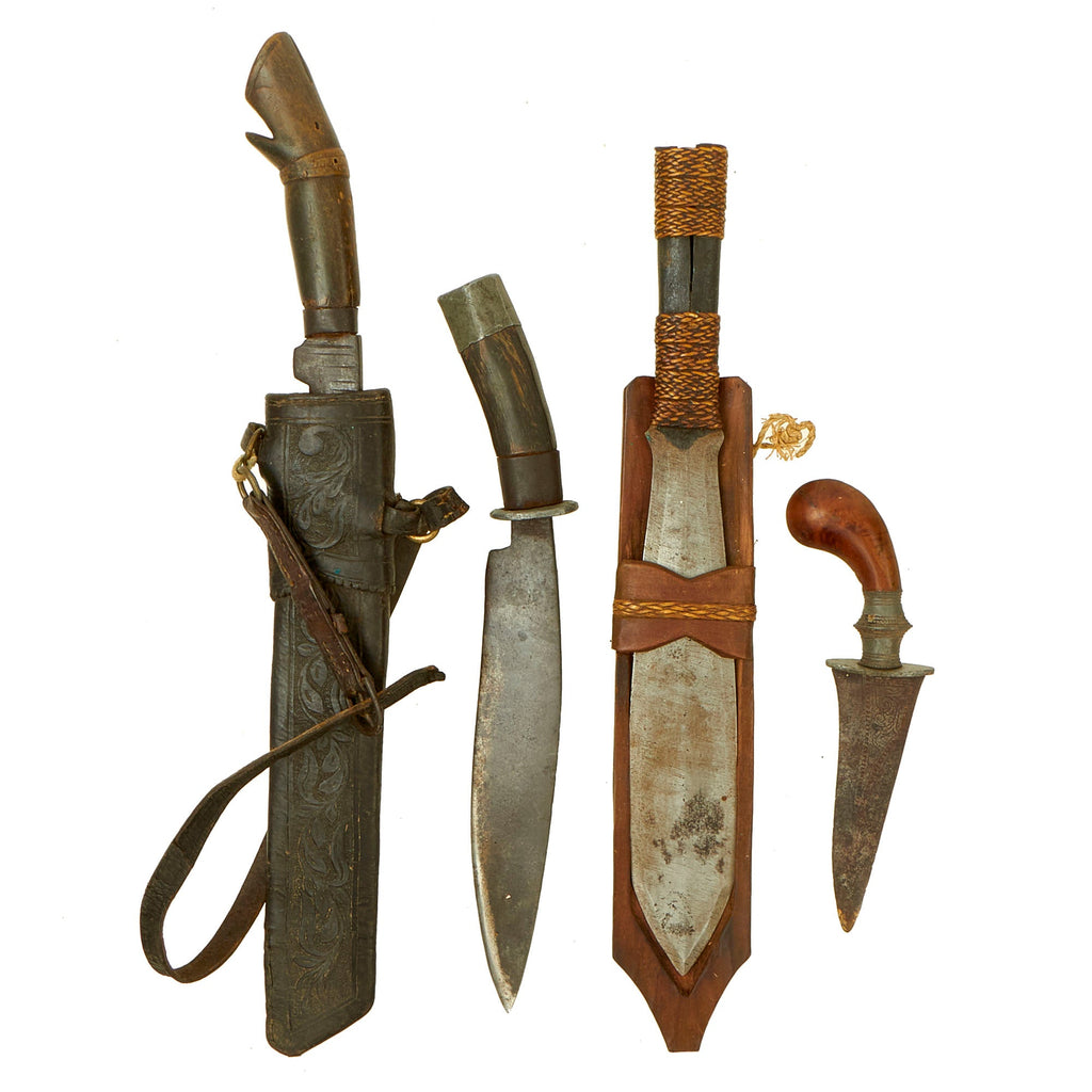Original Philippines WWII U.S. Soldier Bringback Souvenir Moro Curved Knife Lot - 4 Items Original Items