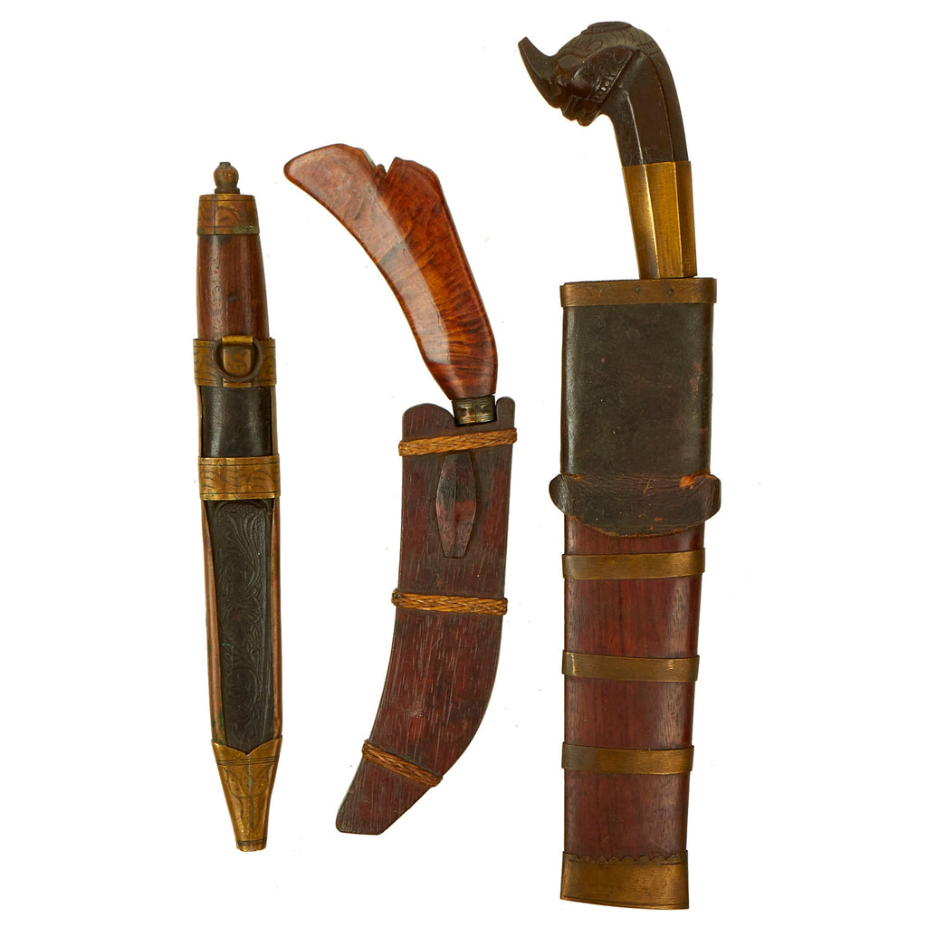 Original Philippines WWII U.S. Soldier Bringback Souvenir Moro Curved Knife Lot - 3 Items Original Items