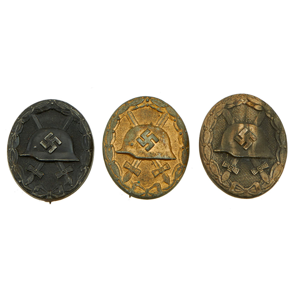 Original German WWII Wound Badge Set of 3 - Black, Silver & Gold Class Original Items