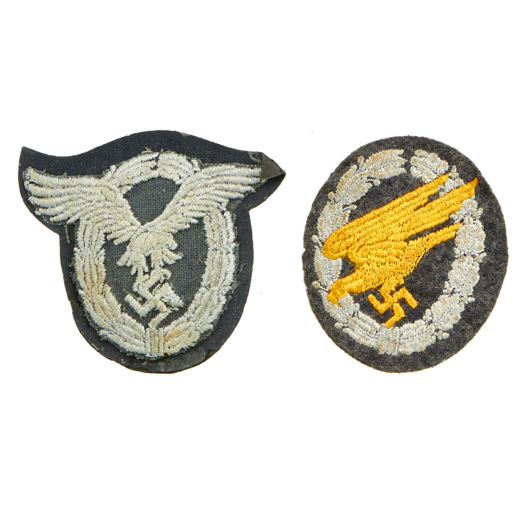Original German WWII Luftwaffe Embroidered Cloth Patch Lot - Paratrooper Patch and Observer Patch Original Items