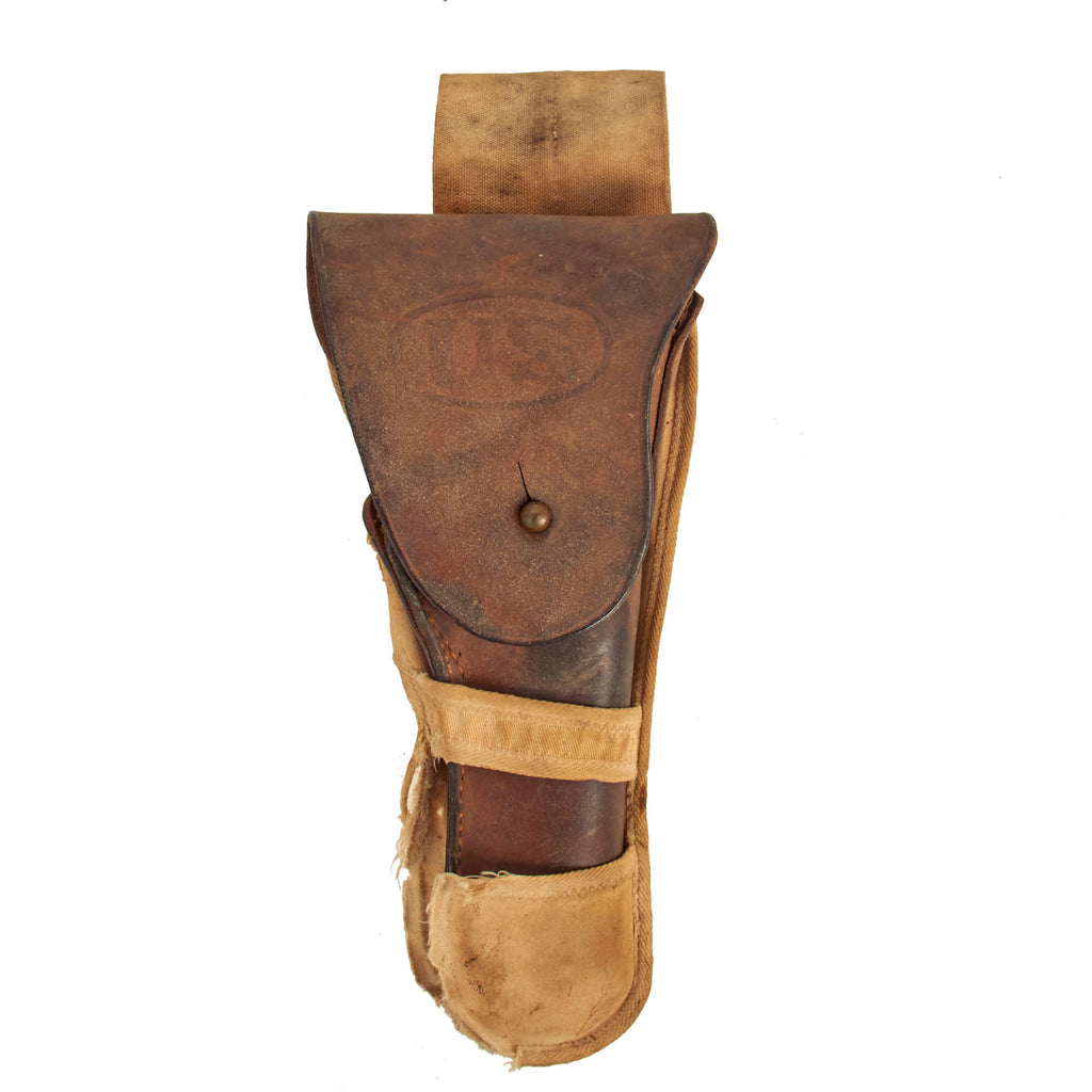 Original U.S. WWII M1916 .45 Boyt Harness Co 1943 Dated Leather Holster With White MP Holster Hanger - Military Police Issue Original Items