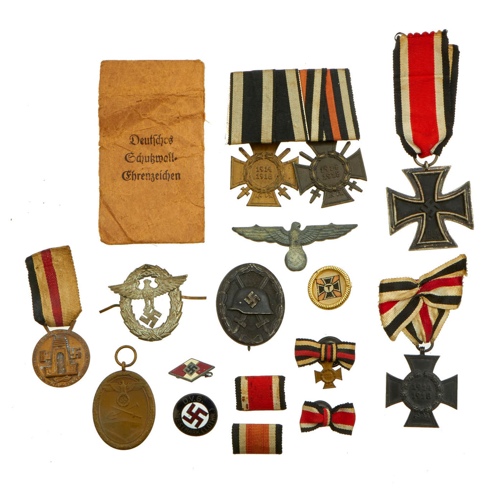 Original German WWI & WWII Medal and Insignia Lot - 15 Items Original Items
