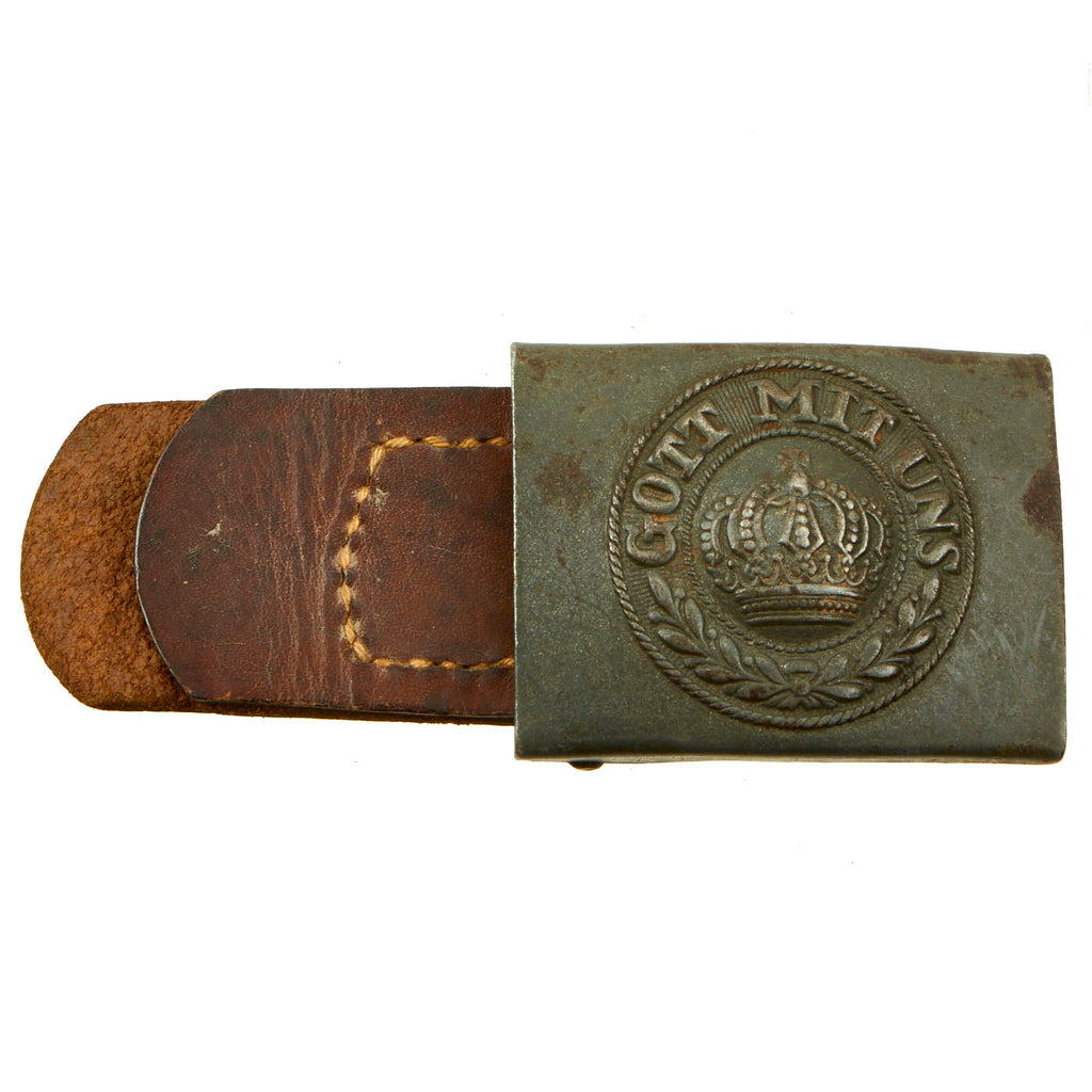Original Imperial German WWI Prussian M1915 Steel Buckle with Leather Tab Original Items