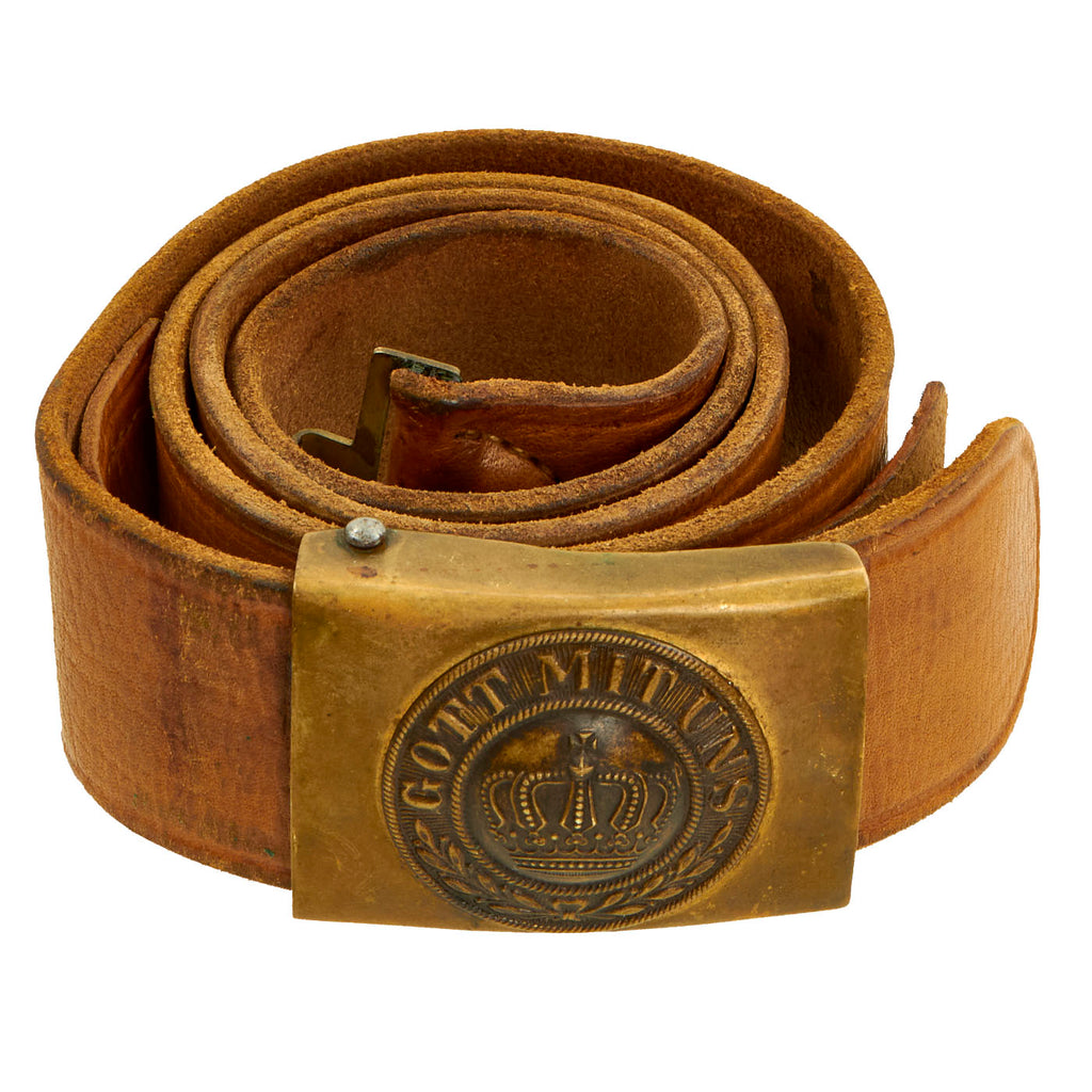 Original Imperial German WWI Prussian M1895 Belt with "Gott Mit Uns" Brass Belt Buckle & Private Purchase Leather Belt Original Items