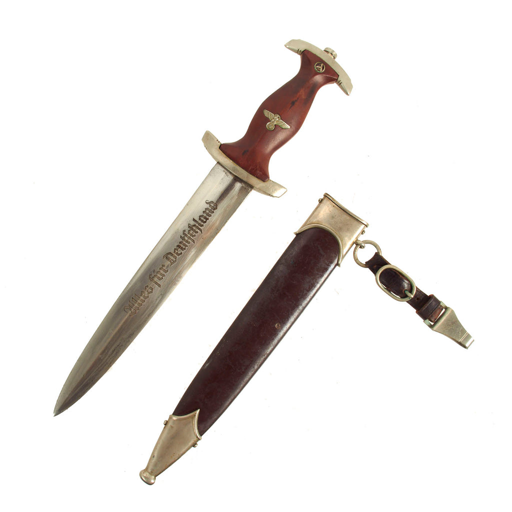 Original German Early WWII SA Dagger by Gebrüder Christians of Solingen with Belt Hanger & Scabbard Original Items