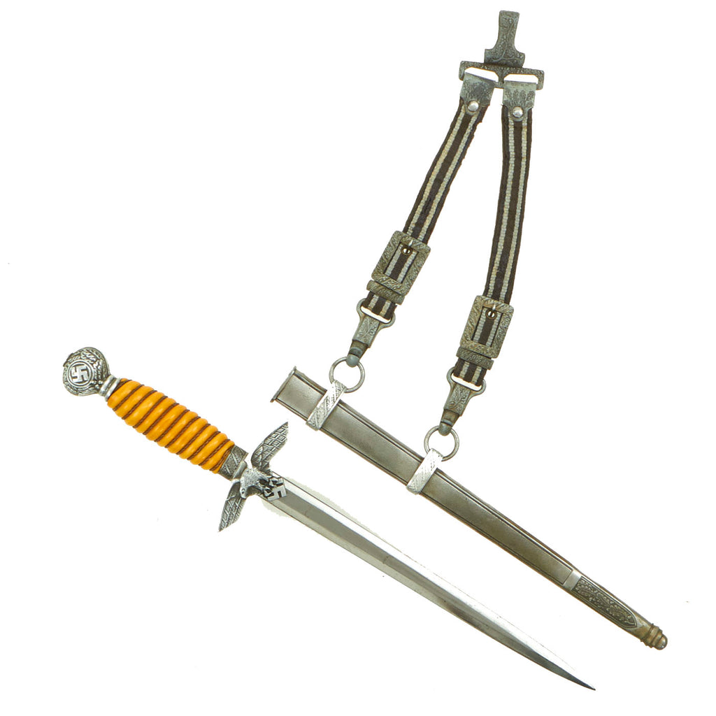 Original German WWII 2nd Model Luftwaffe Dagger by P.D. Lüneschloss with Hanger & Scabbard Original Items