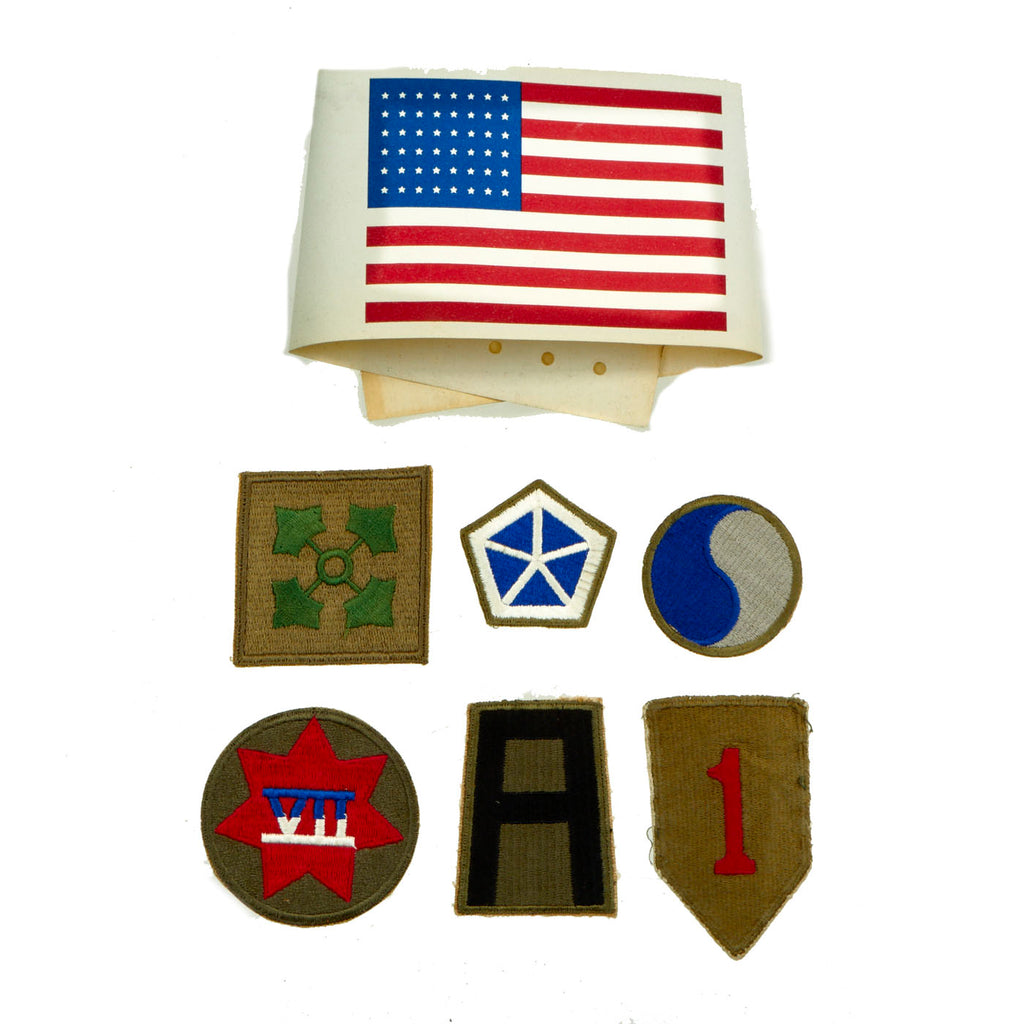 Original U.S. WWII Paratrooper D-Day Invasion American Flag Oilcloth Armband and Insignia Patch Collection Original Items