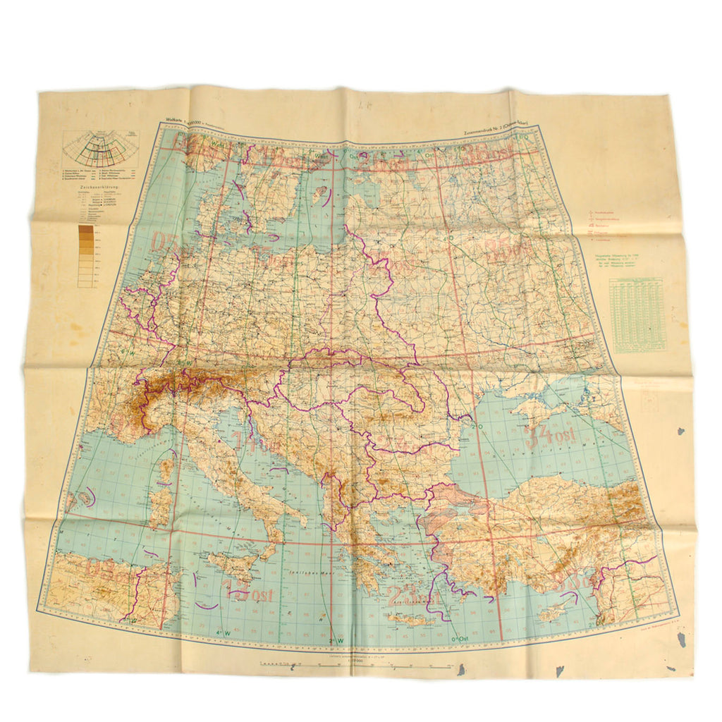 Original German WWII Luftwaffe Flight Map of Western Europe and Balkans - Dated 1940 Original Items