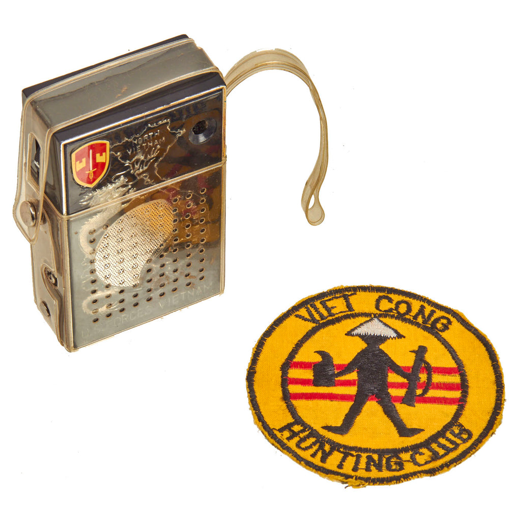 Original U.S. Vietnam War MACV Pocket Radio and “Viet Cong Hunting Club” Patch Grouping - 2 Items Original Items