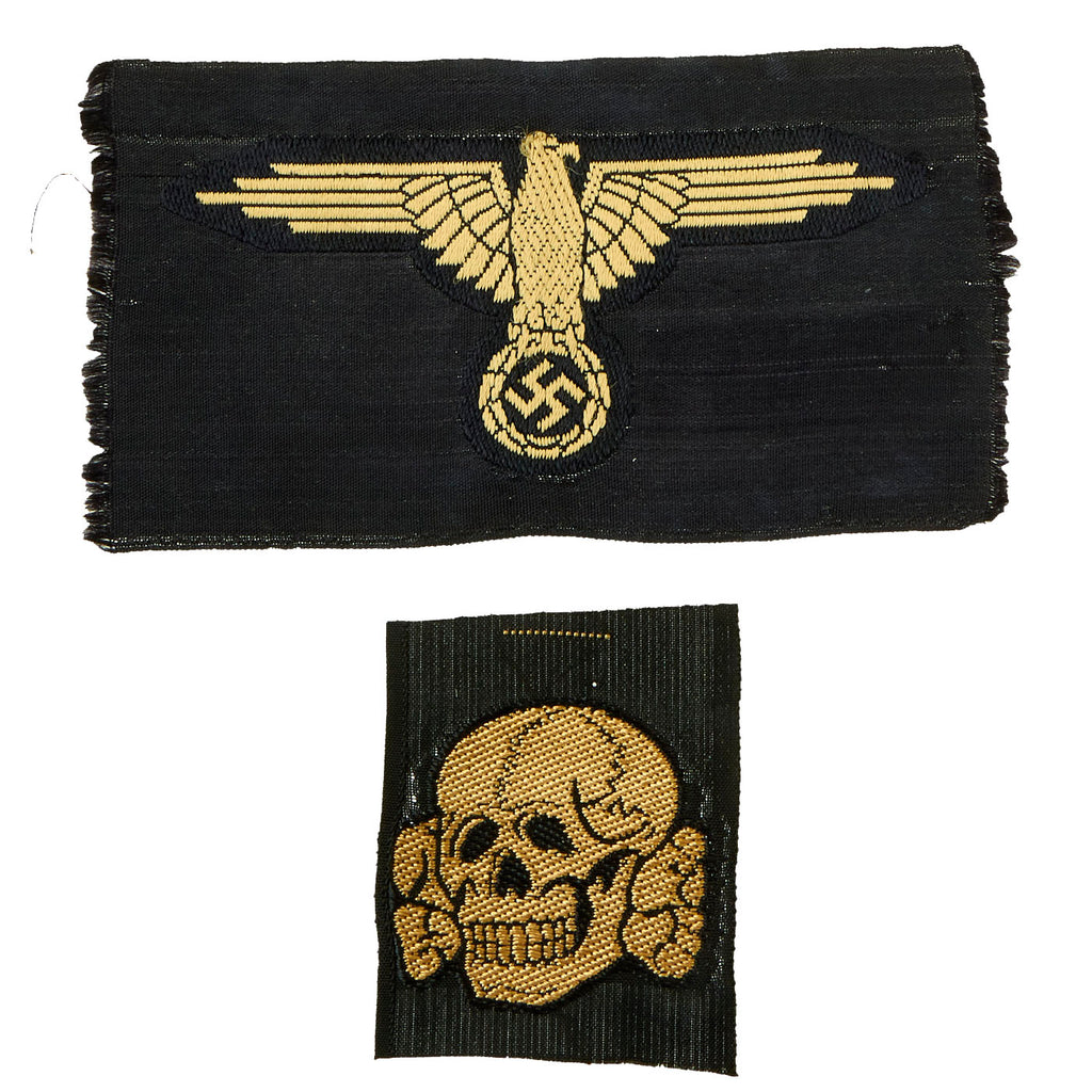 Original German WWII SS Afrika Korps BeVO Embroidered Insignia Set: M43 Cap Eagle & Totenkopf "Death's Head" Original Items