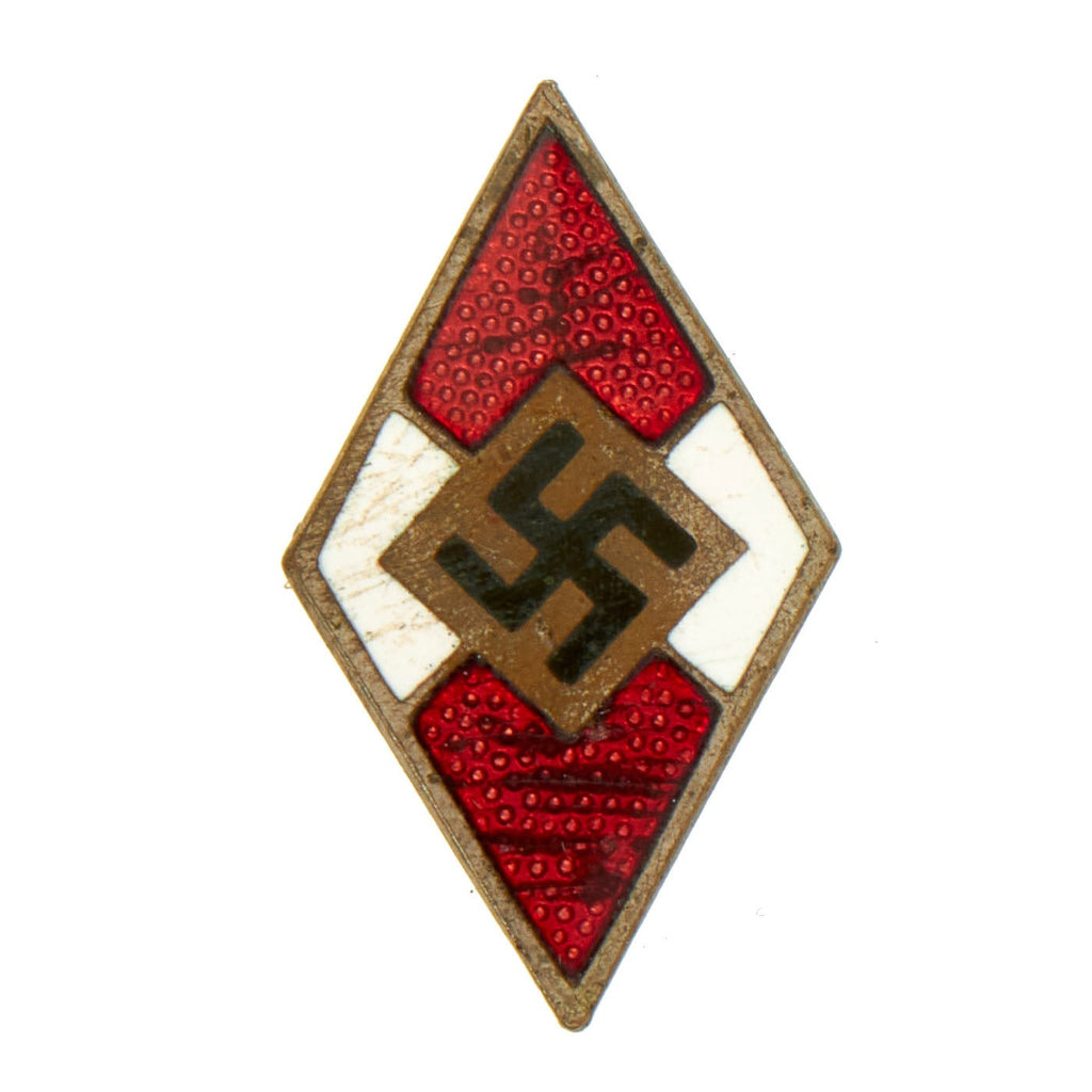 Original German WWII HJ Enamel Cap Badge by Ferdinand Wagner of Pforzheim - RZM M1/8 Original Items