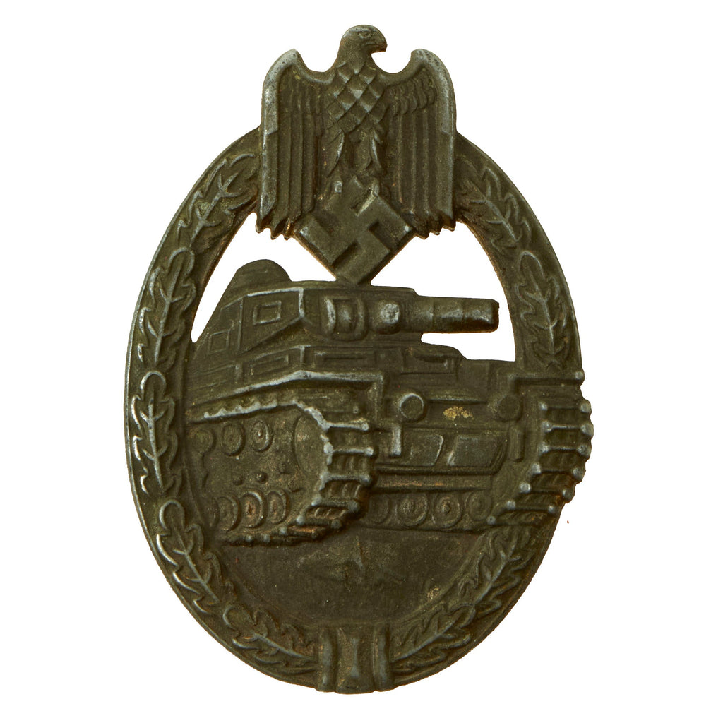 Original German WWII Bronze Grade Panzer Assault Tank Badge by Frank & Reif of Stuttgart - Solid Back Version Original Items