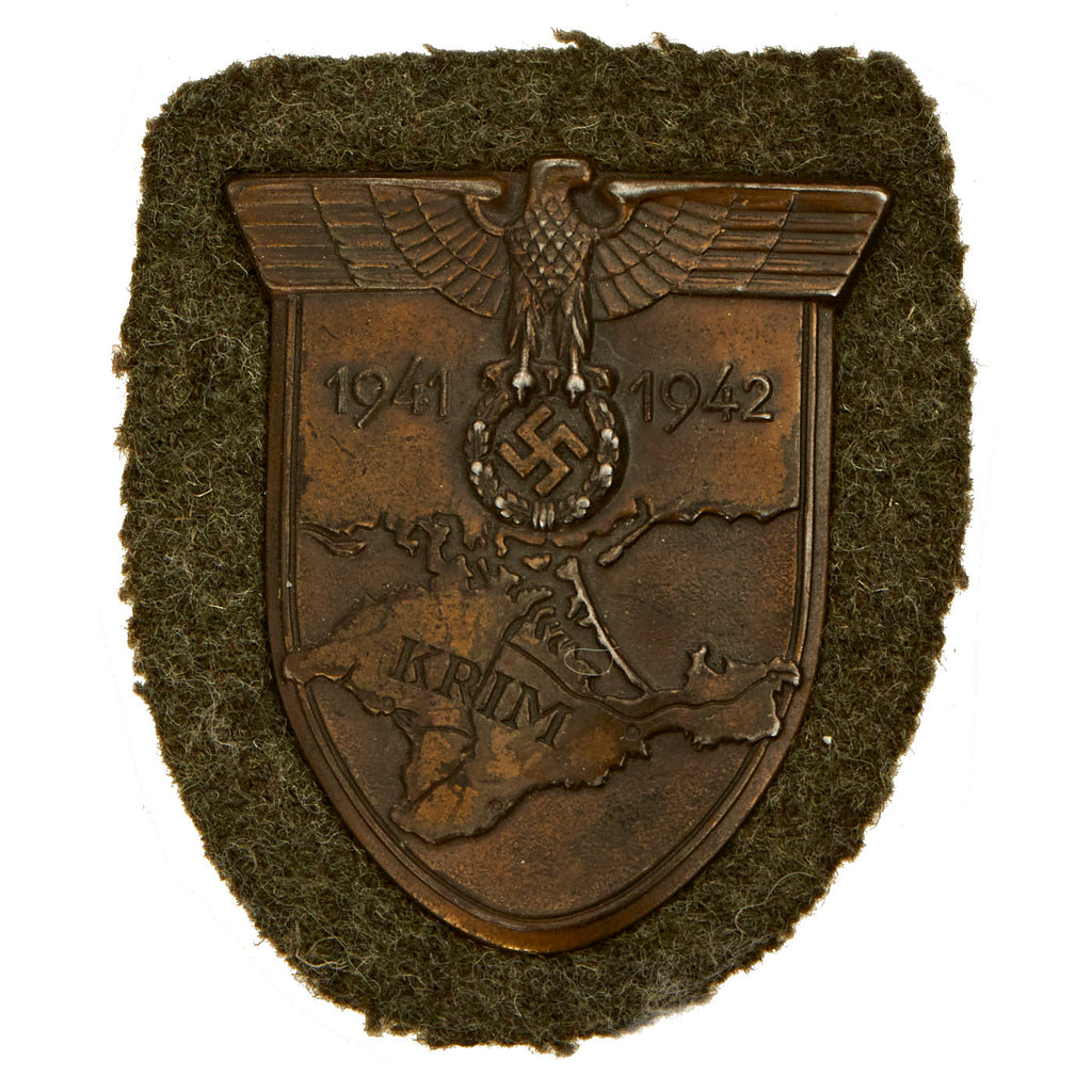 Original German WWII Heer Army Crimea Krim Shield Decoration with Back Plate & Fabric - Krimschild Original Items