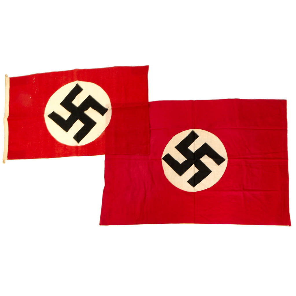 Original Set of Two German WWII NSDAP National Flags with USGI Bring Back Document - 22" x 37" & 30" x 45" Original Items