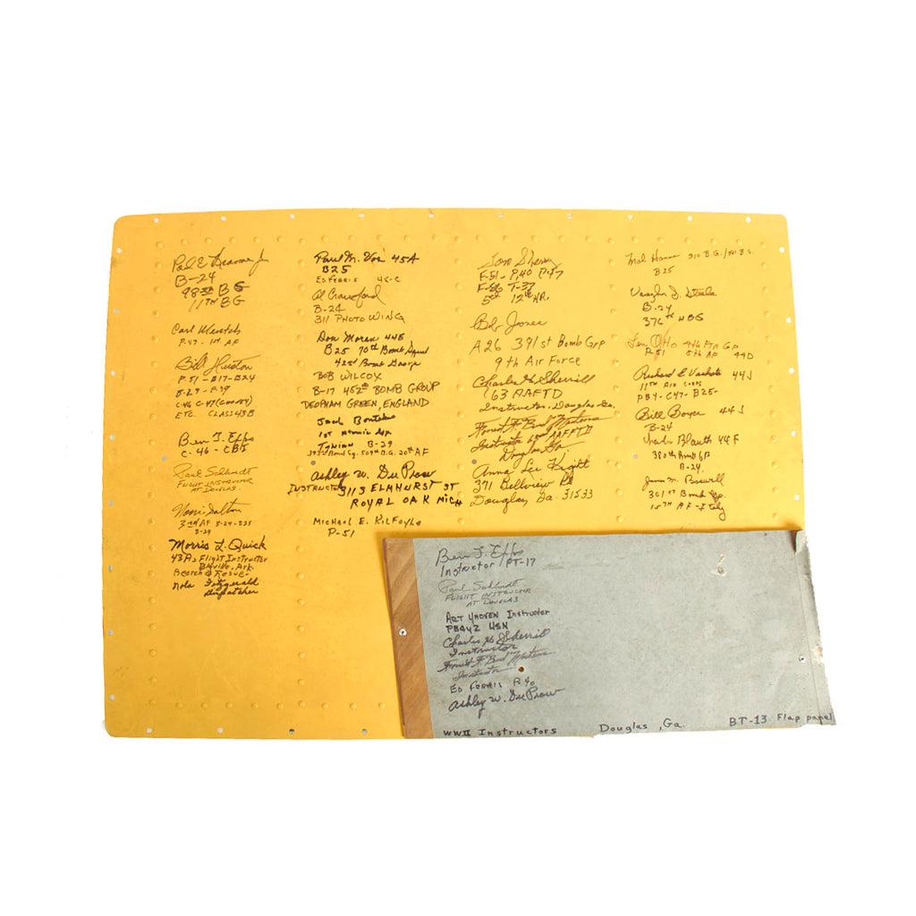 Original U.S. WWII Vultee BT-13 Valiant Trainer Aircraft Wing Panel Signed By Various Pilots and WWII Instructors Original Items