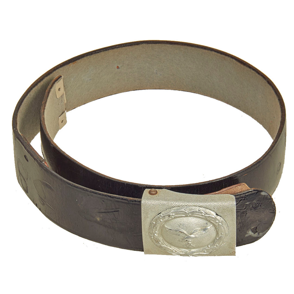 Original German WWII EM/NCO Luftwaffe Black Parade Belt with Pebbled Aluminum Buckle Original Items