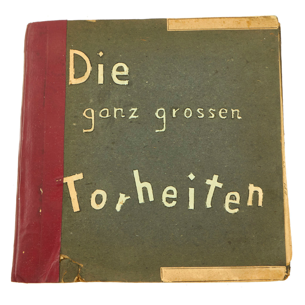 Original German WWII Personal Photo Album Featuring Artwork On Every Page and Picture of Soldier Working On Album - 26 Pictures Original Items