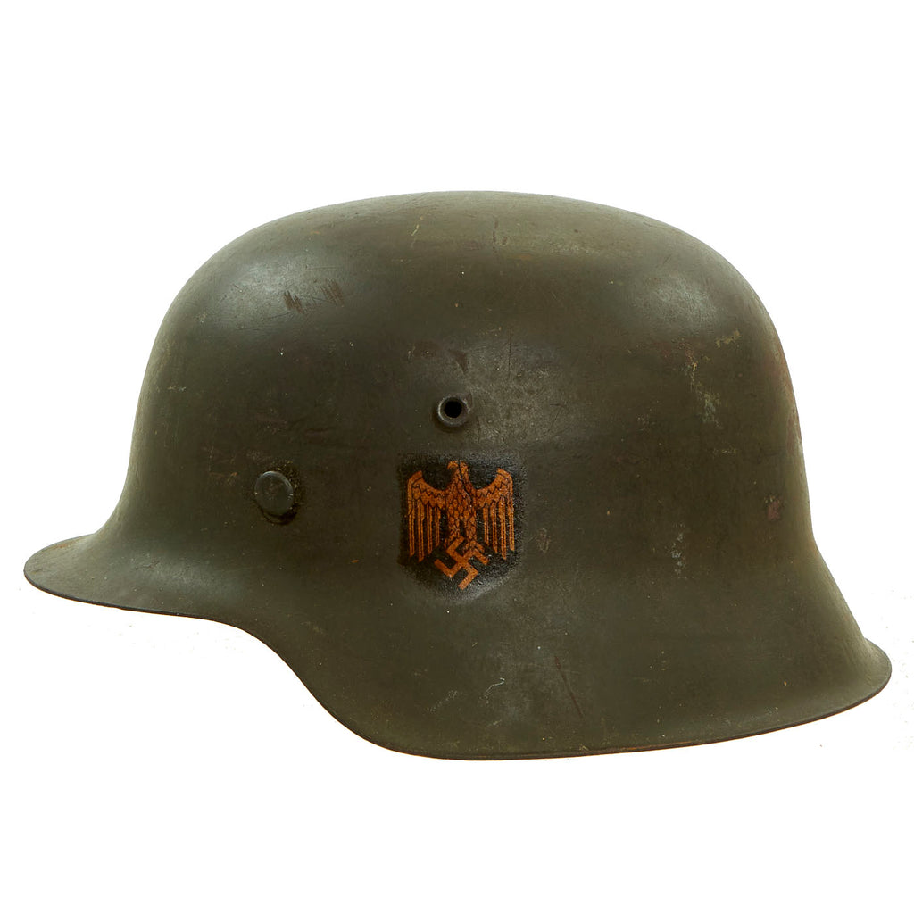 Original German WWII Service Worn M42  Toned Single Decal Army Heer Helmet with 56cm Liner - ET66 Original Items