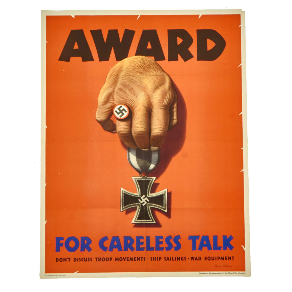 Original U.S. WWII National Security Careless Talk Propaganda Poster - 20” x 26” Original Items