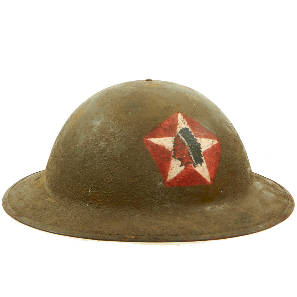 Original U.S. WWI Named M1917 2nd Infantry Division, 9th Infantry, 1st Battalion Doughboy Helmet - Indianhead Division Original Items