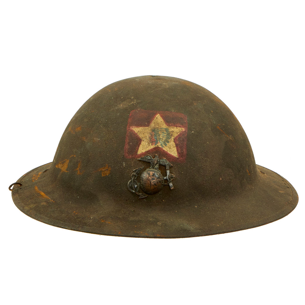 Original U.S. WWII US Marine Corps 1st Battalion 5th Marines M1917 Doughboy Helmet With Rings For Wilmer Eye Shields Original Items