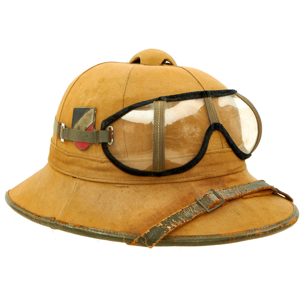 Original German WWII 1941 dated 1st Model DAK Afrikakorps Sun Helmet with Badges & Goggles - Size 57 Original Items