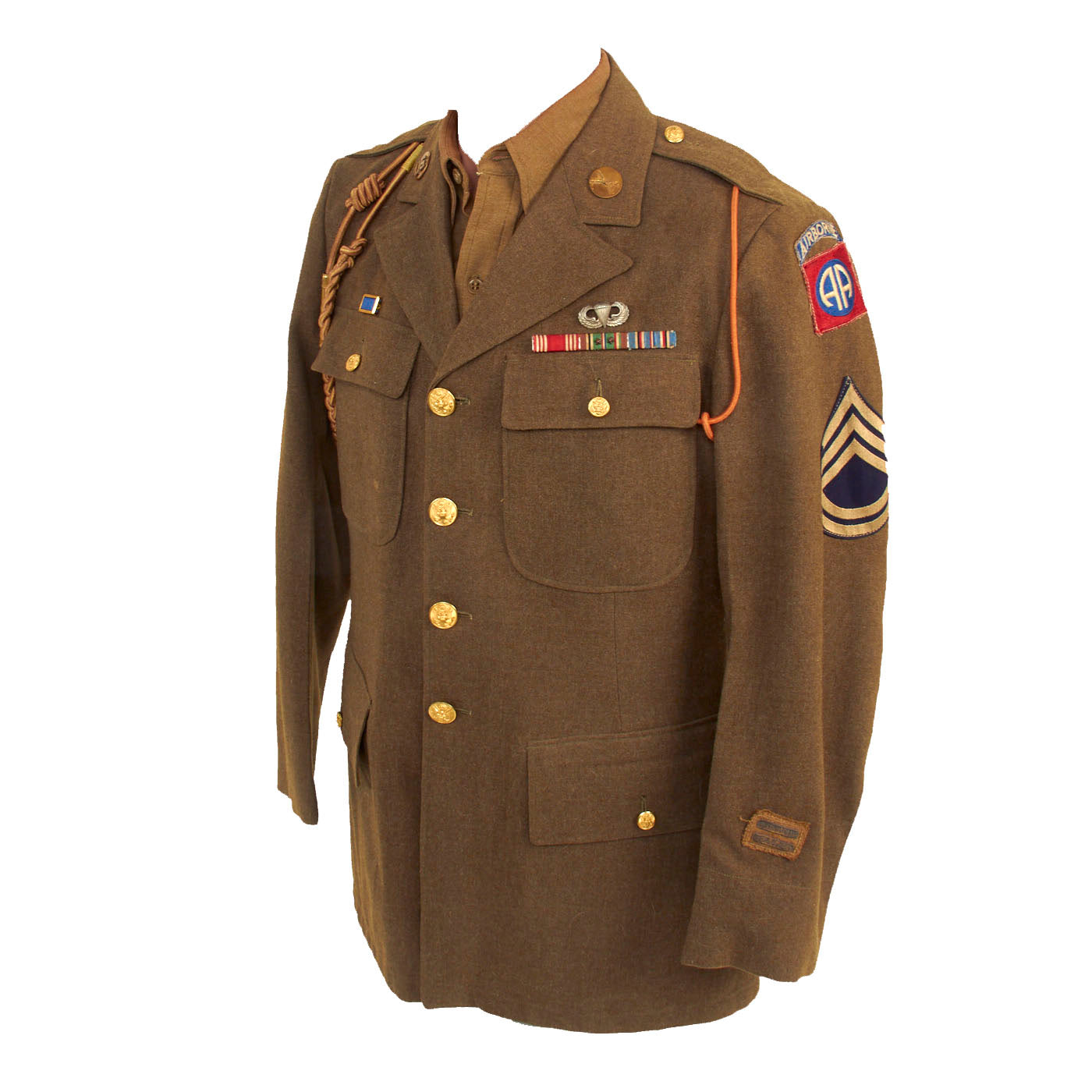 Original WWII 82nd Airborne Class A Uniform Jacket With Matching Patched M37 Flannel Shirt
