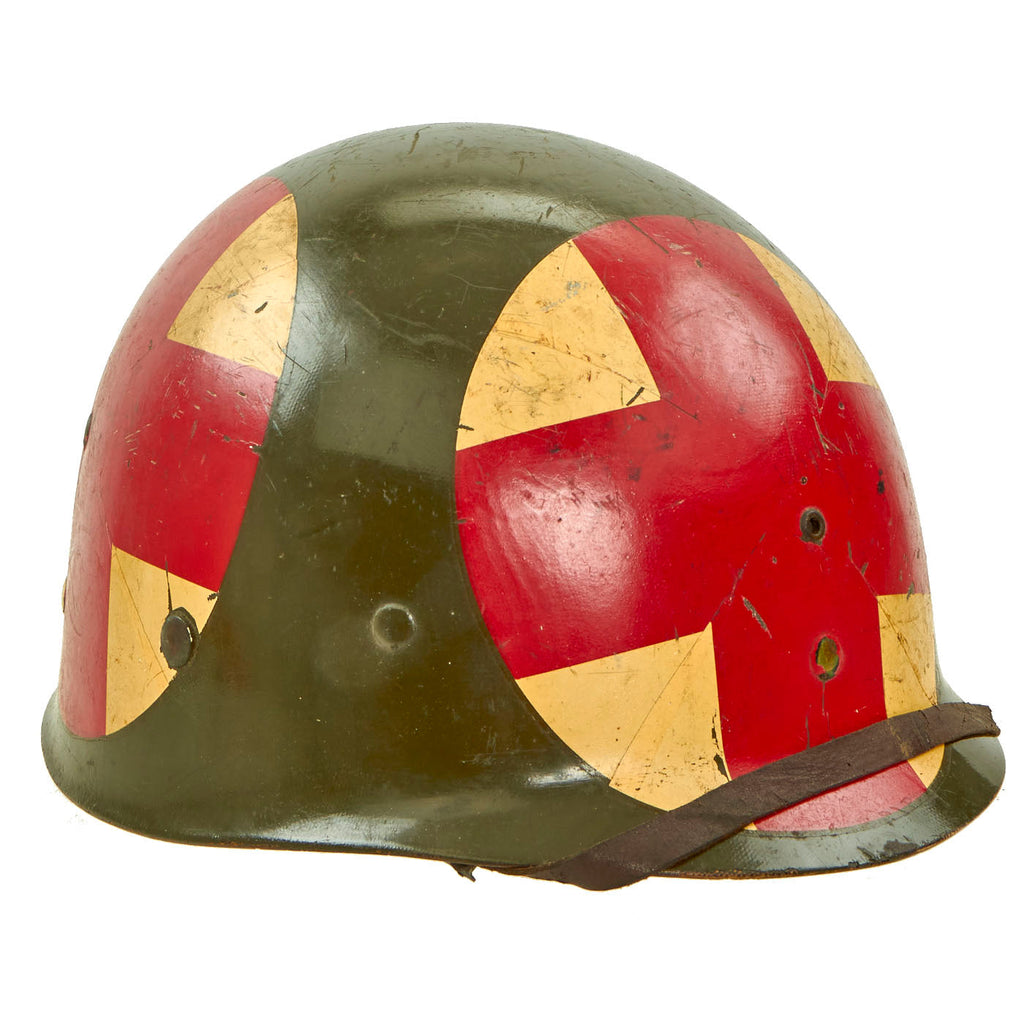 Original U.S. WWII Medic M1 Helmet Liner by Westinghouse with Sweatband and Chinstrap Original Items