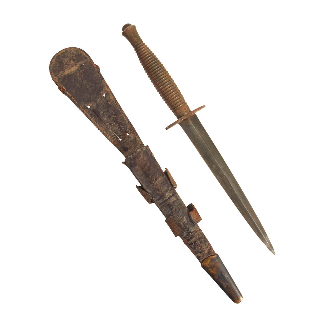 Original British WWII Early 3rd Pattern Broad Arrow Marked Fairbairn-Sykes Fighting Knife with Scabbard Original Items